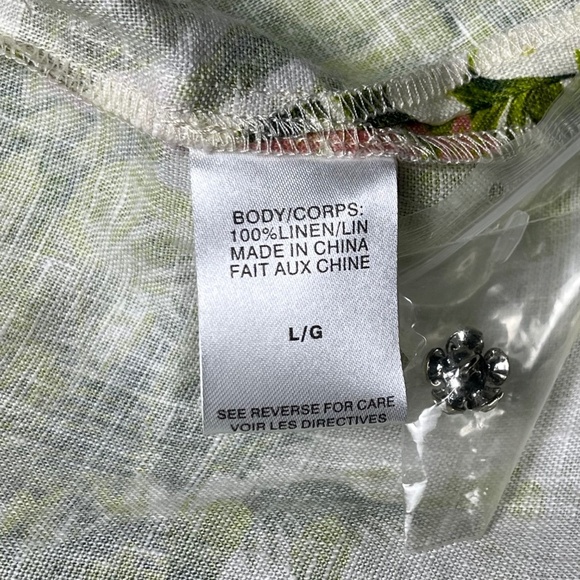 Cami NYC Belkis Shirt Crystal Embellished Buttons Linen Floral Tropical Top sz L - Picture 11 of 13